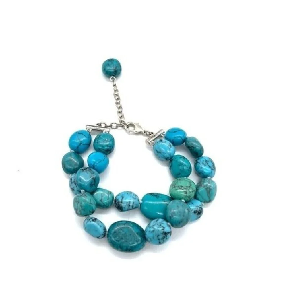 Turquoise Bracelets with Silvertone chain/clasp